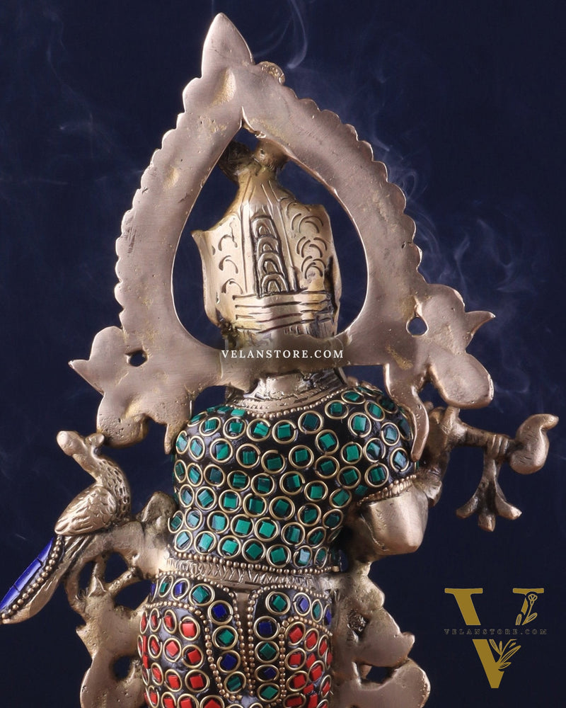 Pure Brass Lord Krishna Statue - 13.5 Inch stonework