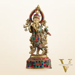 Pure Brass Lord Krishna Statue - 13.5 Inch