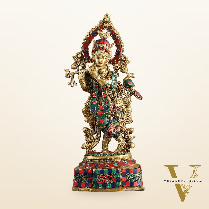 Pure Brass Lord Krishna Statue - 13.5 Inch