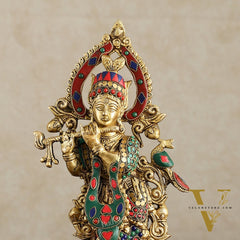 Pure Brass Lord Krishna Statue - 13.5 Inch