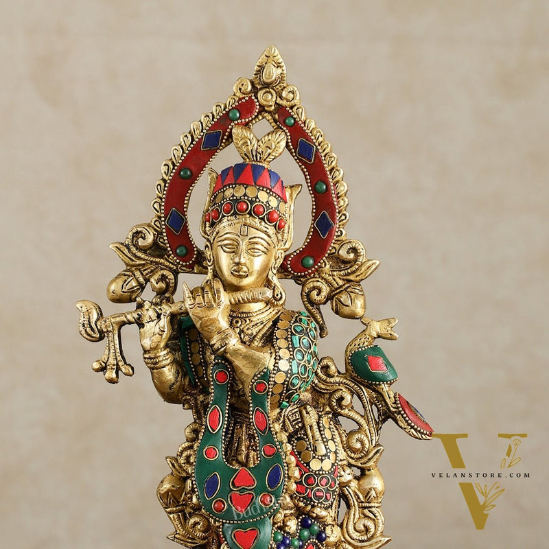 Pure Brass Lord Krishna Statue - 13.5 Inch