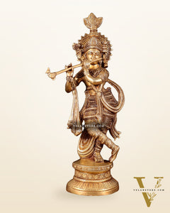 Pure Brass Lord Krishna Statue | 15.5"
