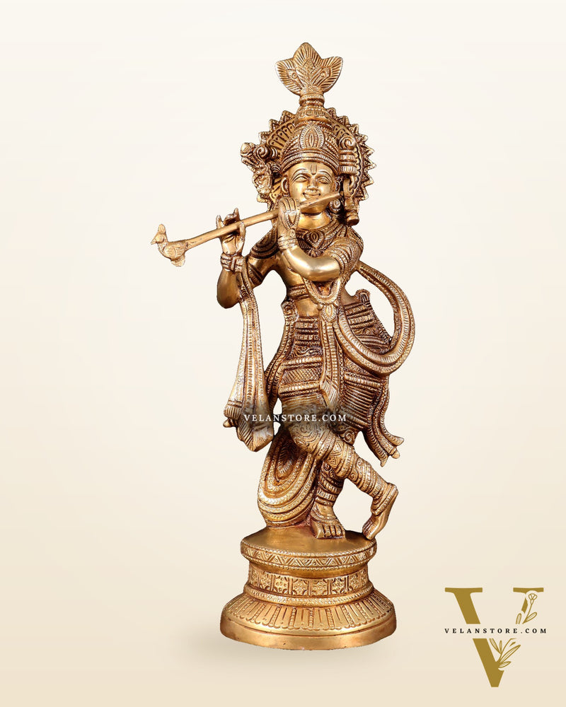 Pure Brass Lord Krishna Statue | 15.5"