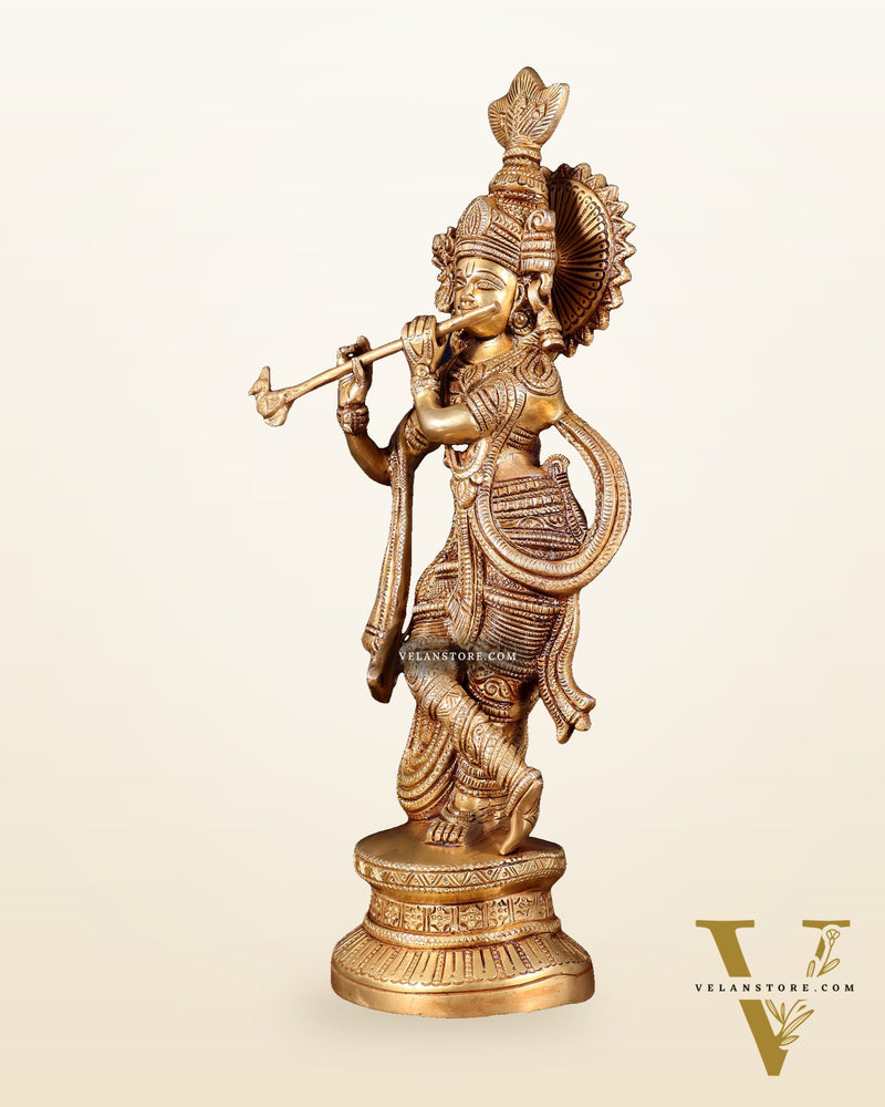 Pure Brass Lord Krishna Statue | 15.5"