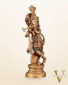 Pure Brass Lord Krishna Statue | 15.5"