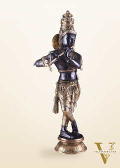 Pure Brass Lord Krishna Statue - Black & Gold Finish, 23 Inches