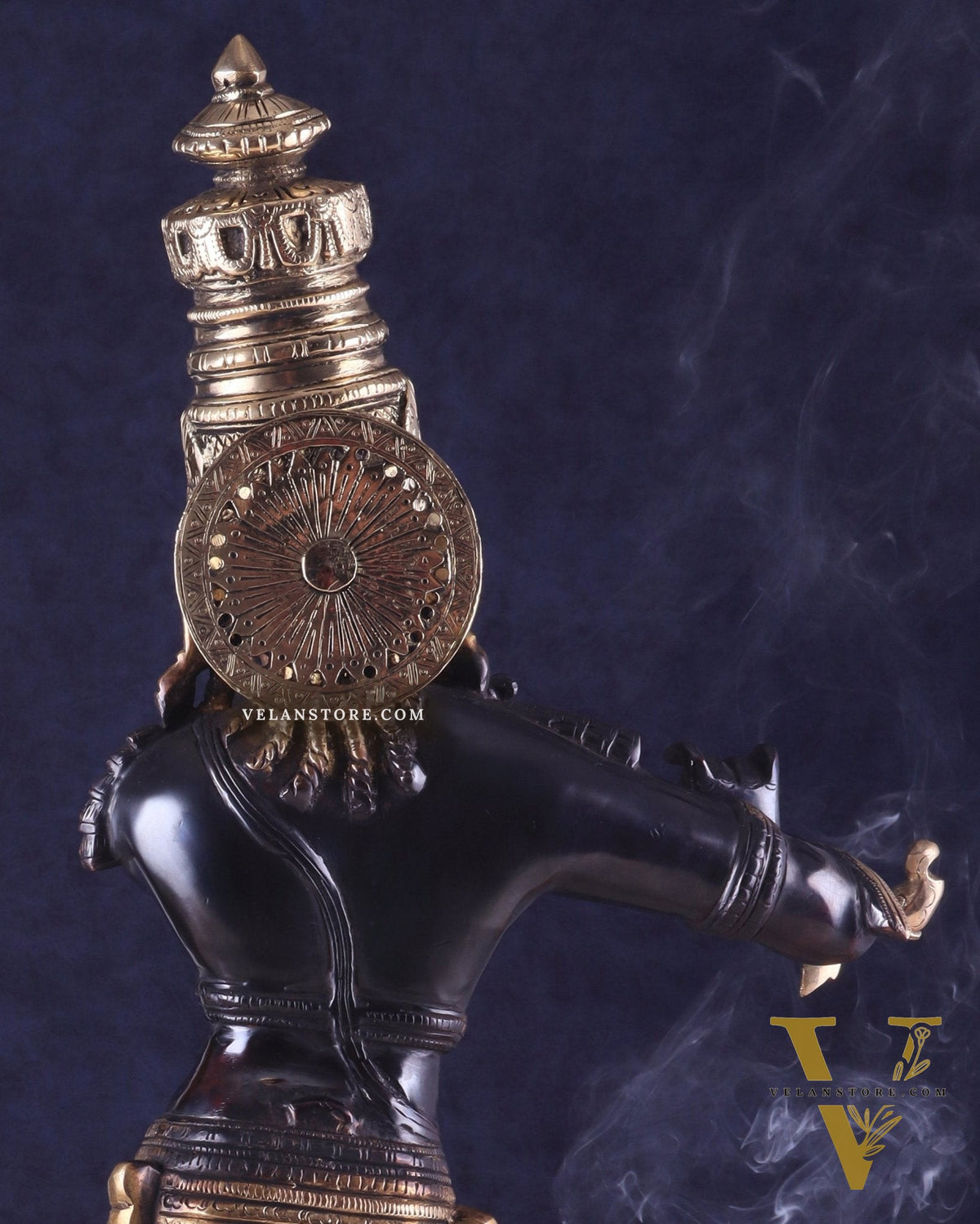 Pure Brass Lord Krishna Statue - Black & Gold Finish, 23 Inches
