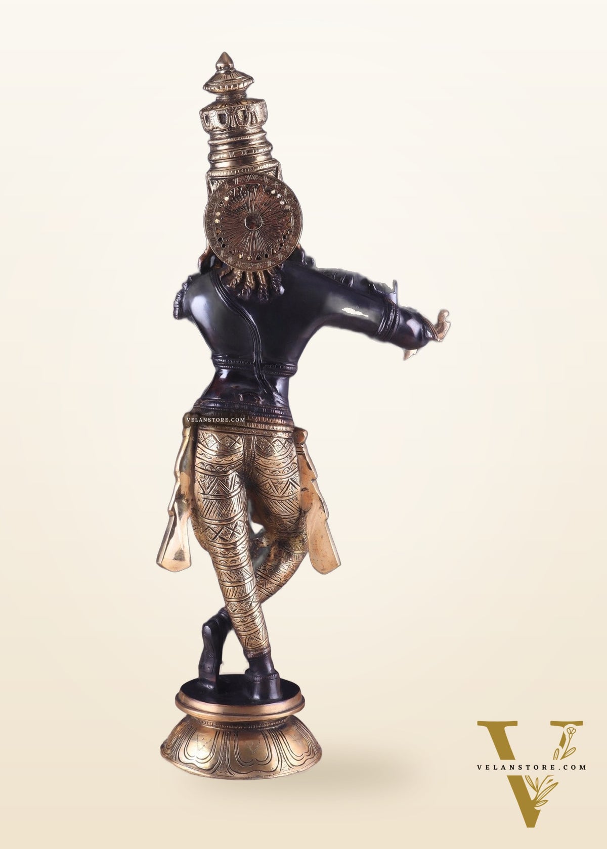 Pure Brass Lord Krishna Statue - Black & Gold Finish, 23 Inches