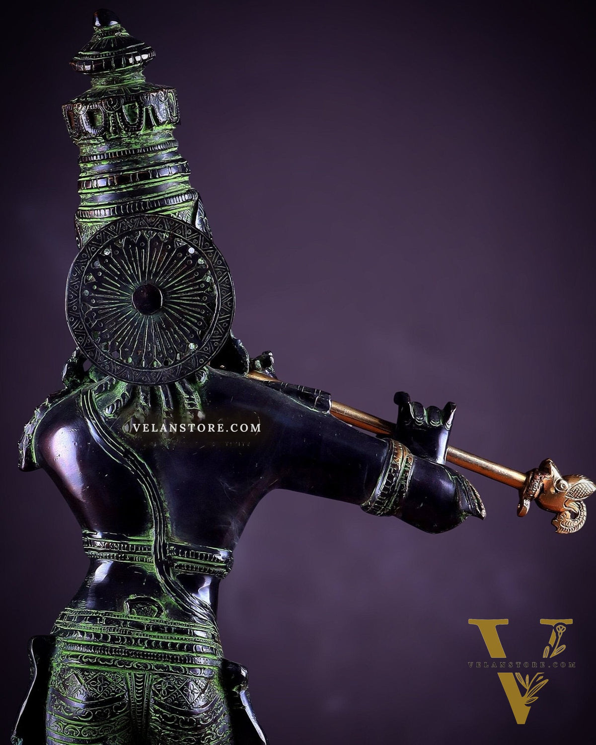 Pure Brass Lord Krishna Statue - Black, green and Gold Finish, 23 Inches