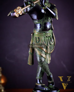 Pure Brass Lord Krishna Statue - Black, green and Gold Finish, 23 Inches