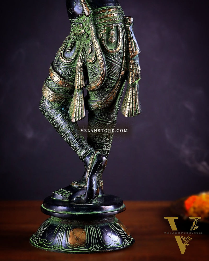 Pure Brass Lord Krishna Statue - Black, green and Gold Finish, 23 Inches