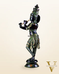 Pure Brass Lord Krishna Statue - Black, green and Gold Finish, 23 Inches