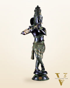 Pure Brass Lord Krishna Statue - Black, green and Gold Finish, 23 Inches