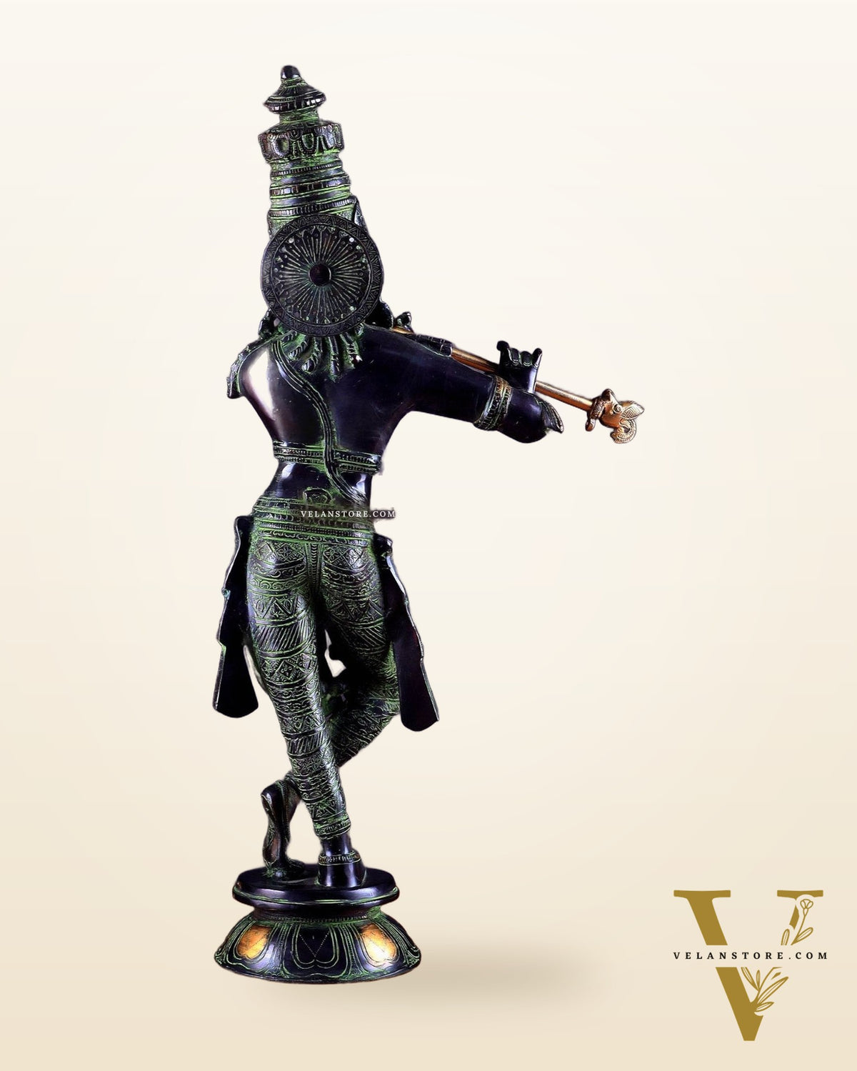 Pure Brass Lord Krishna Statue - Black, green and Gold Finish, 23 Inches