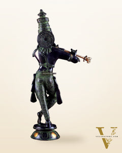 Pure Brass Lord Krishna Statue - Black, green and Gold Finish, 23 Inches