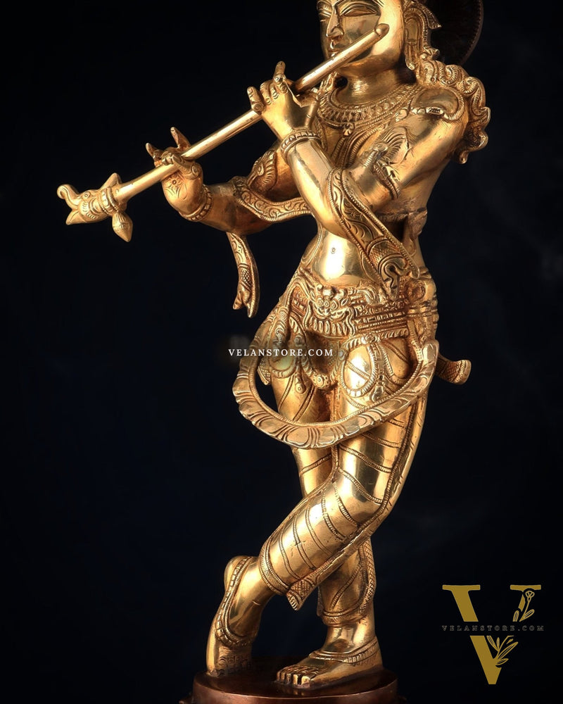 Pure Brass Lord Krishna Statue dual tone 22 inch