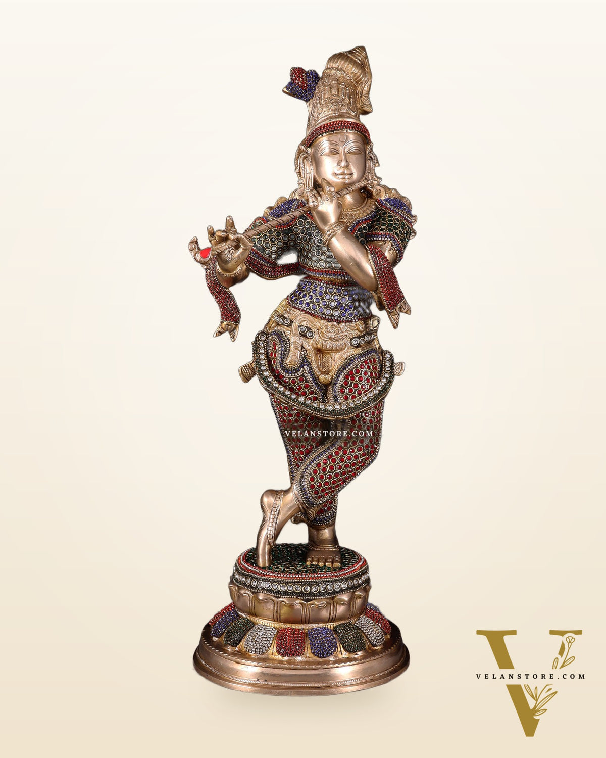 Pure Brass Lord Krishna Statue jewel work 22 inch