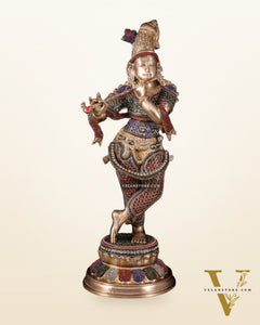 Pure Brass Lord Krishna Statue jewel work 22 inch