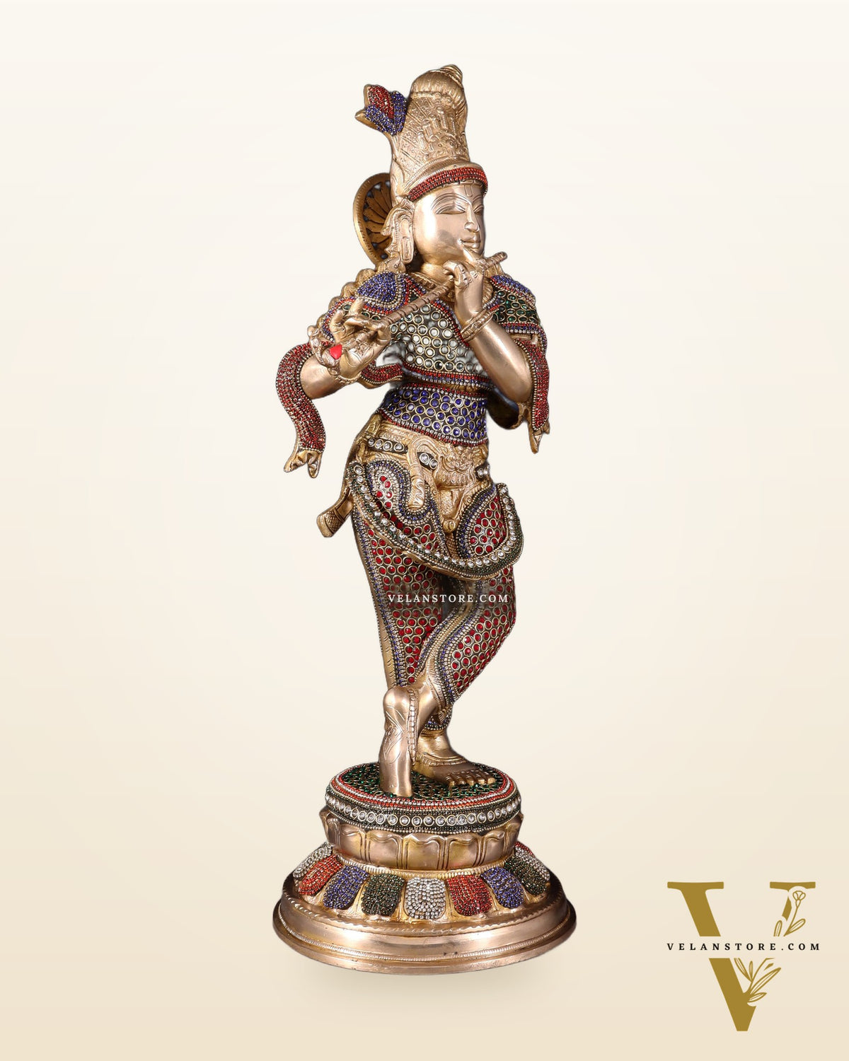 Pure Brass Lord Krishna Statue jewel work 22 inch