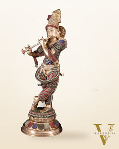Pure Brass Lord Krishna Statue jewel work 22 inch