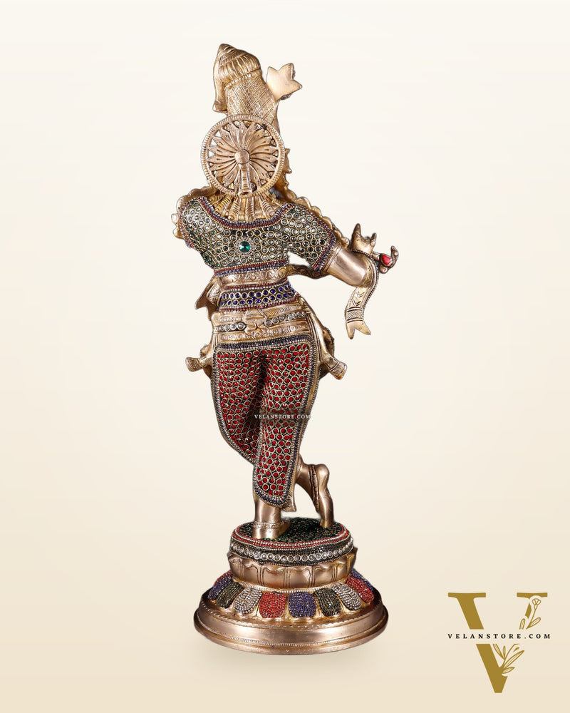 Pure Brass Lord Krishna Statue jewel work 22 inch
