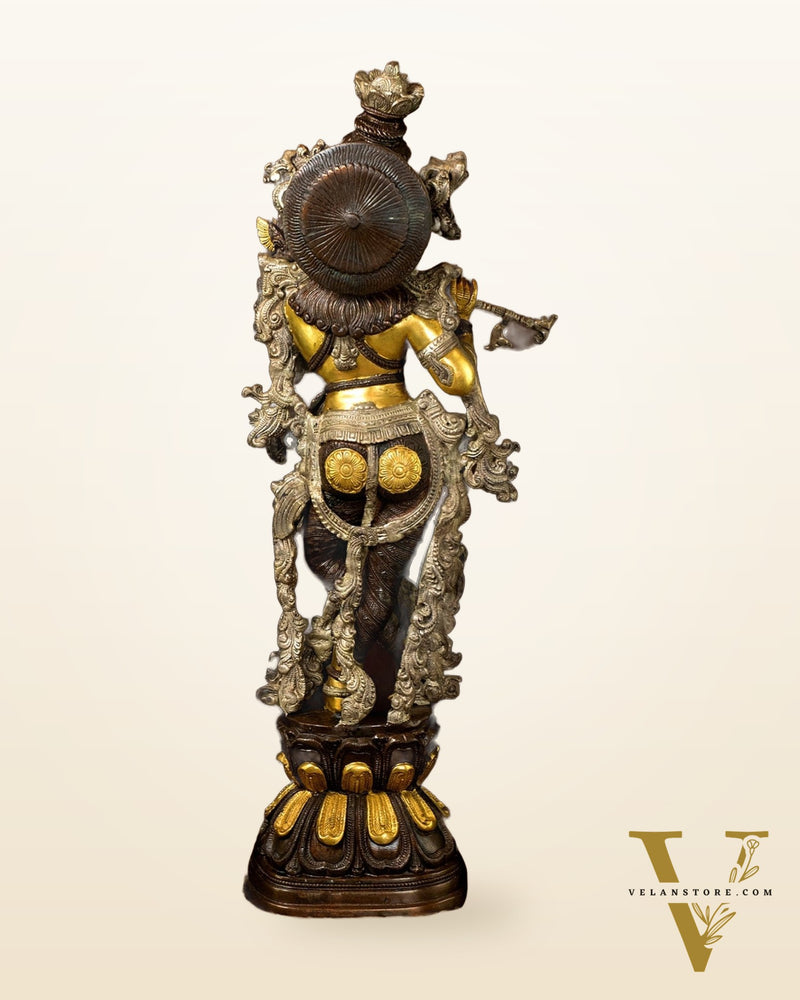Pure Brass Lord Krishna Statue - Three Tone Finish | 30 Inch Height