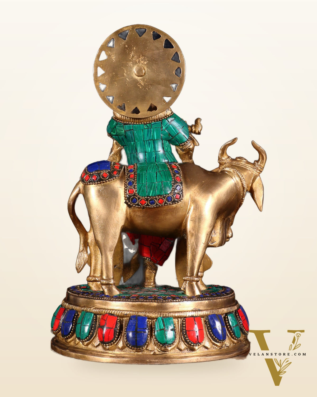 Pure Brass Lord Krishna Statue with cow idol 9"