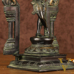 Pure Brass Lord Krishna with Celestial Aura Prabhavali Idol 12.5"