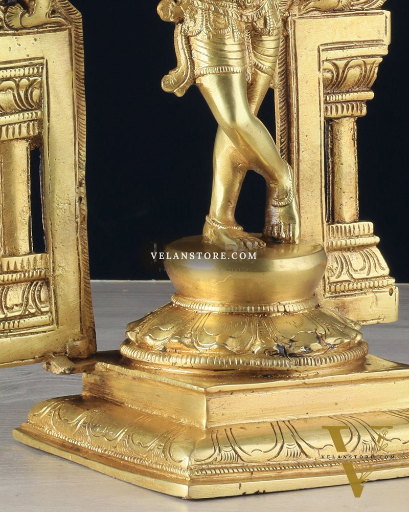 Pure Brass Lord Krishna with Celestial Aura Prabhavali Idol 12.5" golden