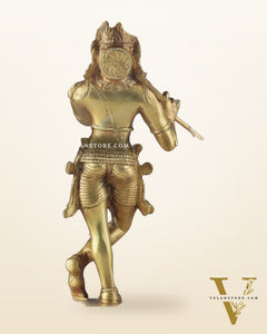 Pure Brass Lord Krishna with Celestial Aura Prabhavali Idol 12.5" golden