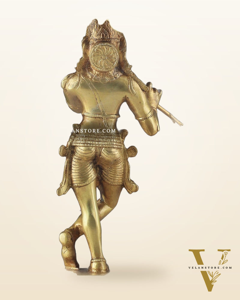 Pure Brass Lord Krishna with Celestial Aura Prabhavali Idol 12.5" golden