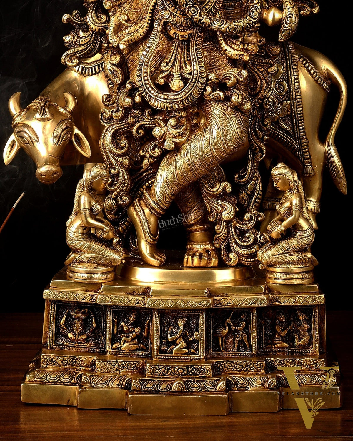 Pure Brass Lord Krishna with Cow large Statue - 29" Height