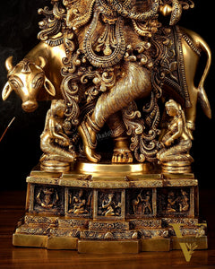 Pure Brass Lord Krishna with Cow large Statue - 29" Height