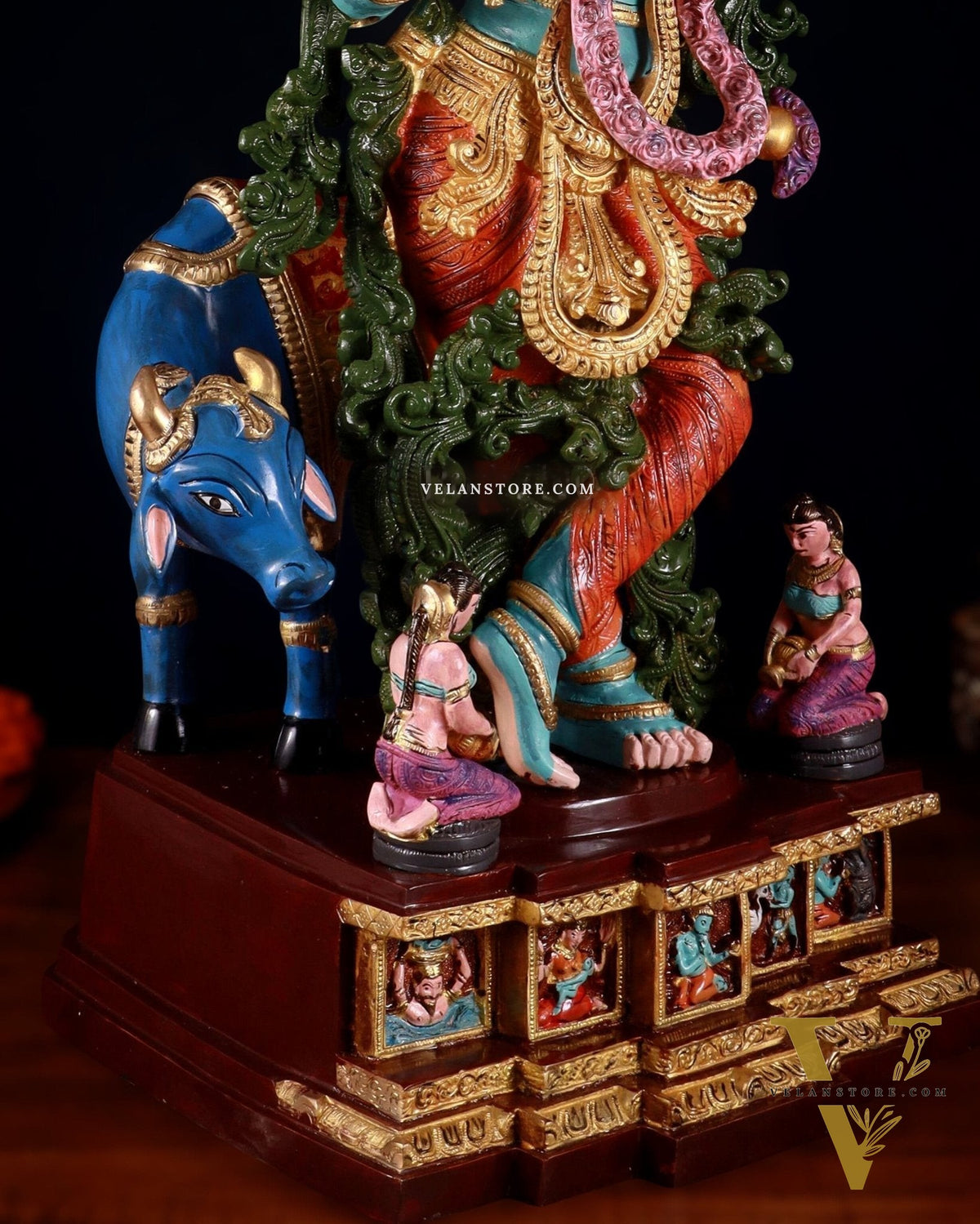 Pure Brass Lord Krishna with Cow Statue - 29" Height hand-painted