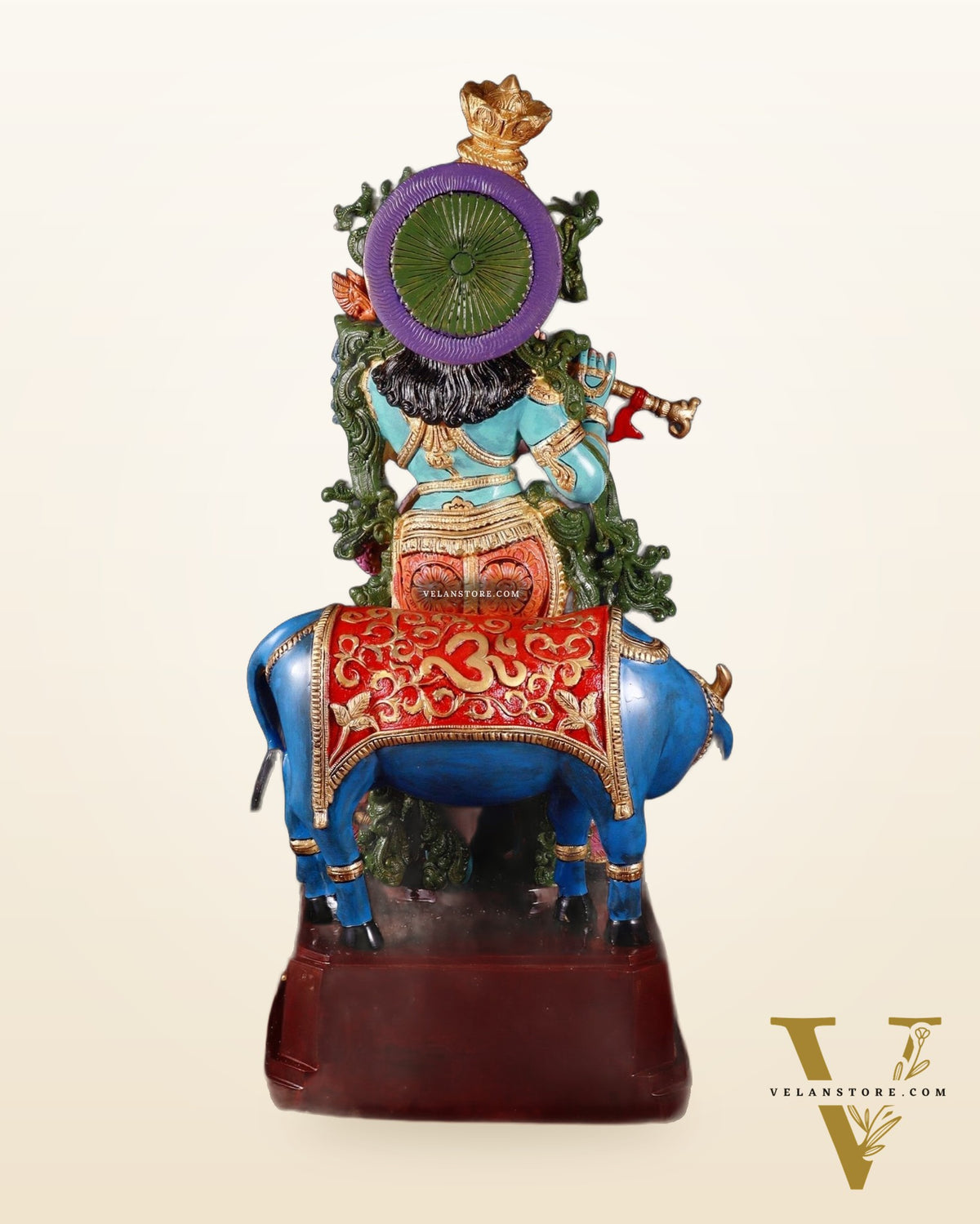 Pure Brass Lord Krishna with Cow Statue - 29" Height hand-painted