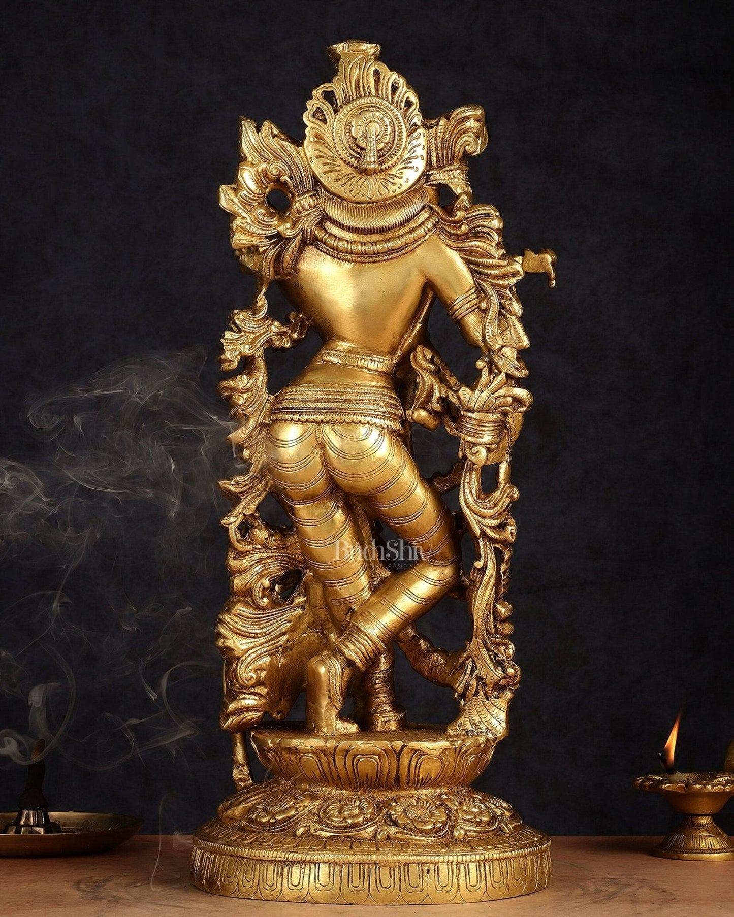 Pure Brass Lord Krishna with Jumping Cow Statue - 18"
