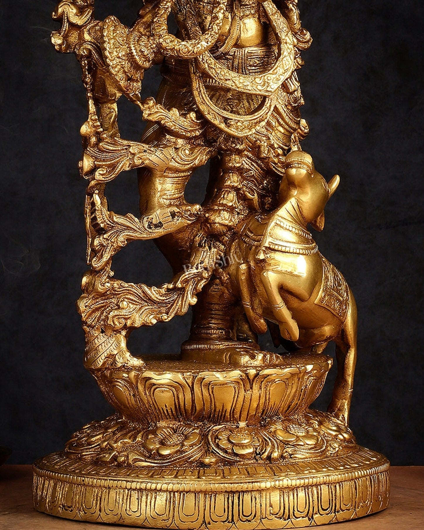 Pure Brass Lord Krishna with Jumping Cow Statue - 18"