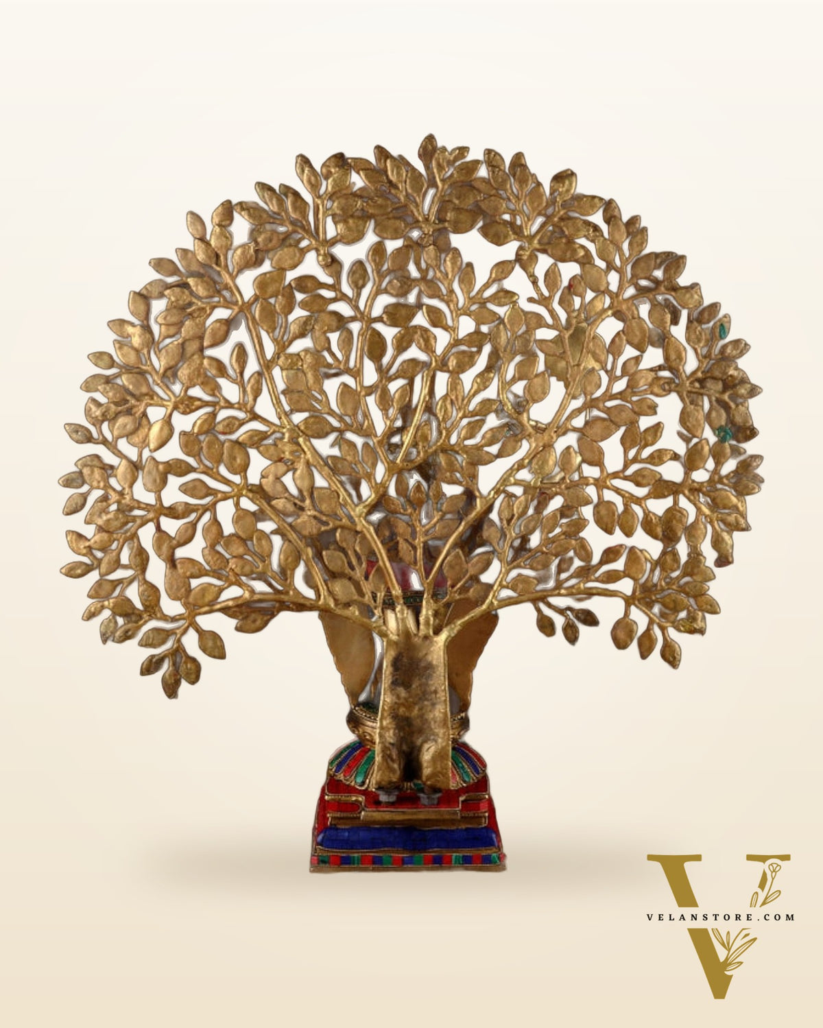 Pure Brass Lord Krishna with Kalpavriksha Tree - 28" Multicolour Meenakari