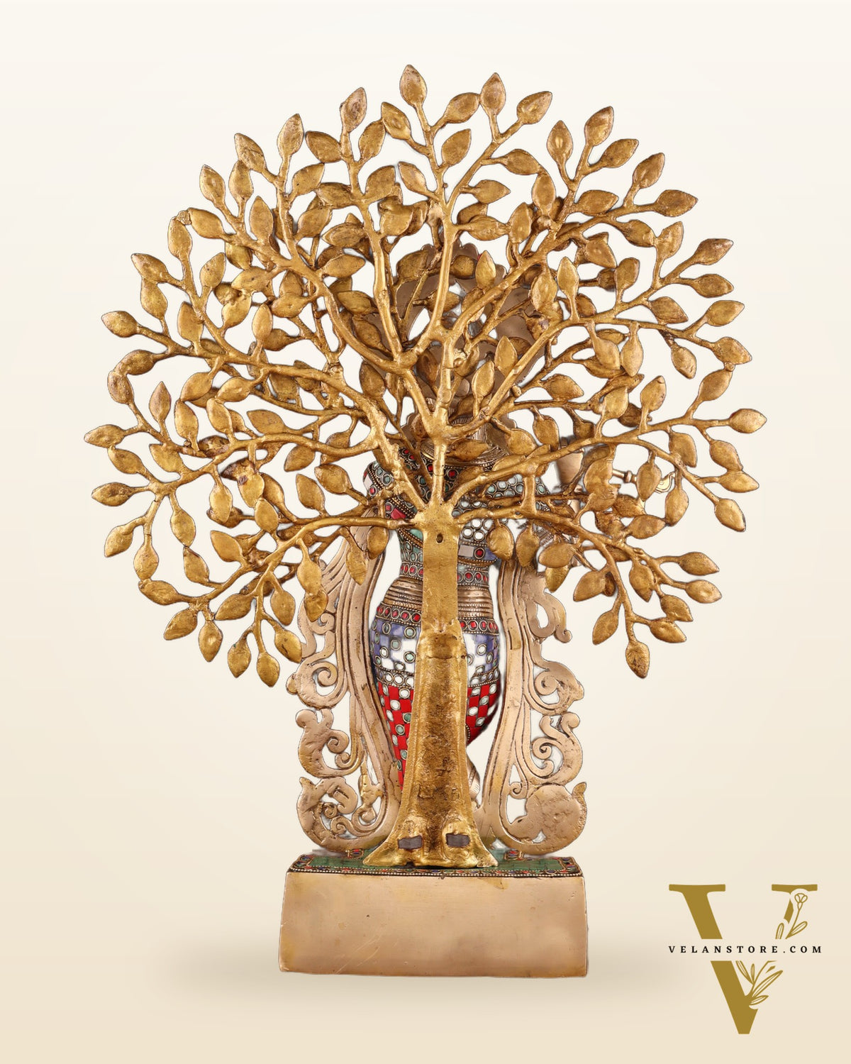 Pure Brass Lord Krishna with Kalpavriksha tree Statue 23"