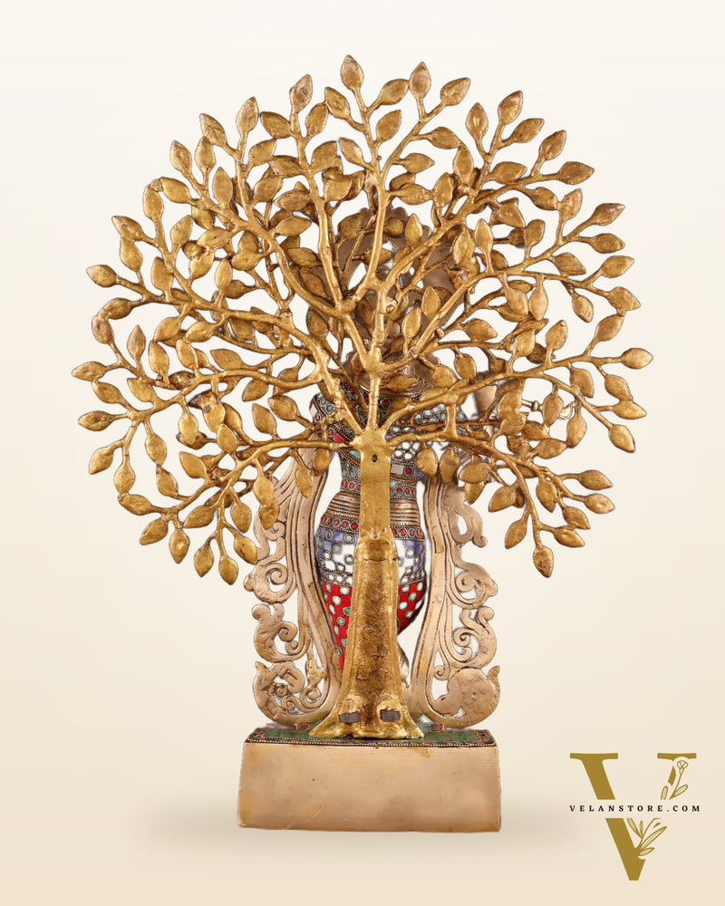 Pure Brass Lord Krishna with Kalpavriksha tree Statue 23"