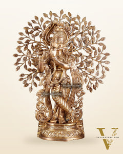 Pure Brass Lord Krishna with Kalpavriksha tree Statue 23"