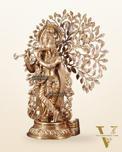 Pure Brass Lord Krishna with Kalpavriksha tree Statue 23"