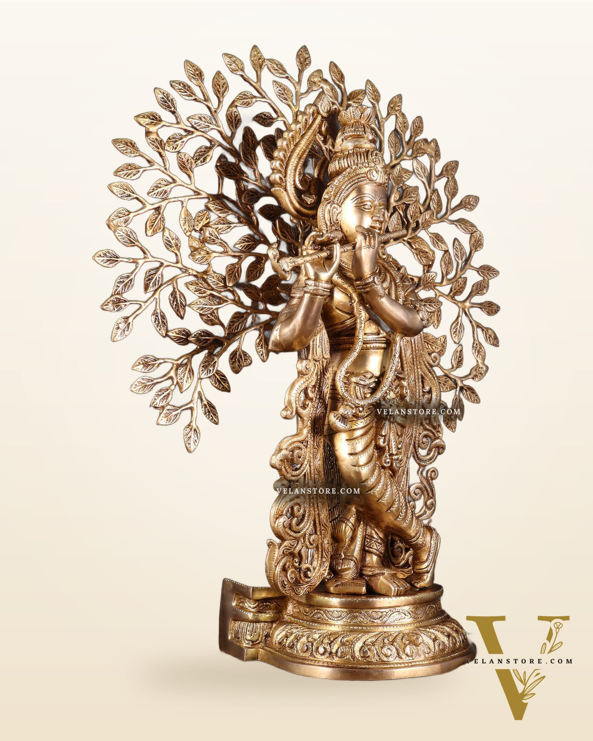 Pure Brass Lord Krishna with Kalpavriksha tree Statue 23"
