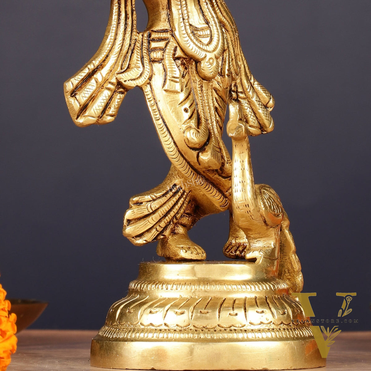 Pure Brass Lord Krishna with Peacock Idol 7"