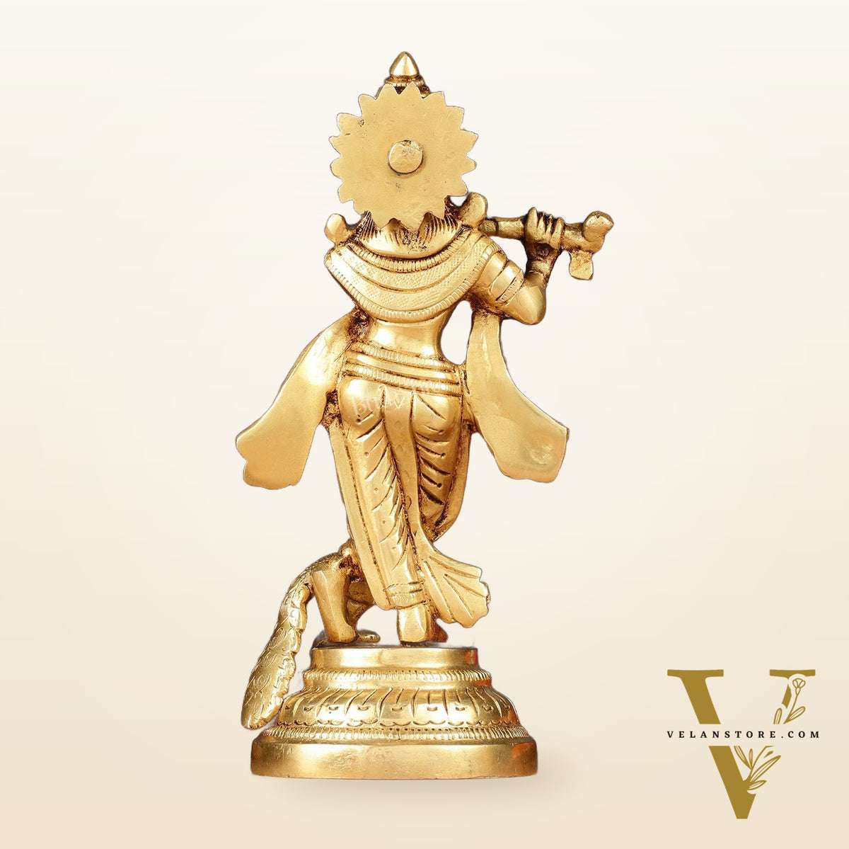 Pure Brass Lord Krishna with Peacock Idol 7"