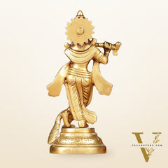 Pure Brass Lord Krishna with Peacock Idol 7"