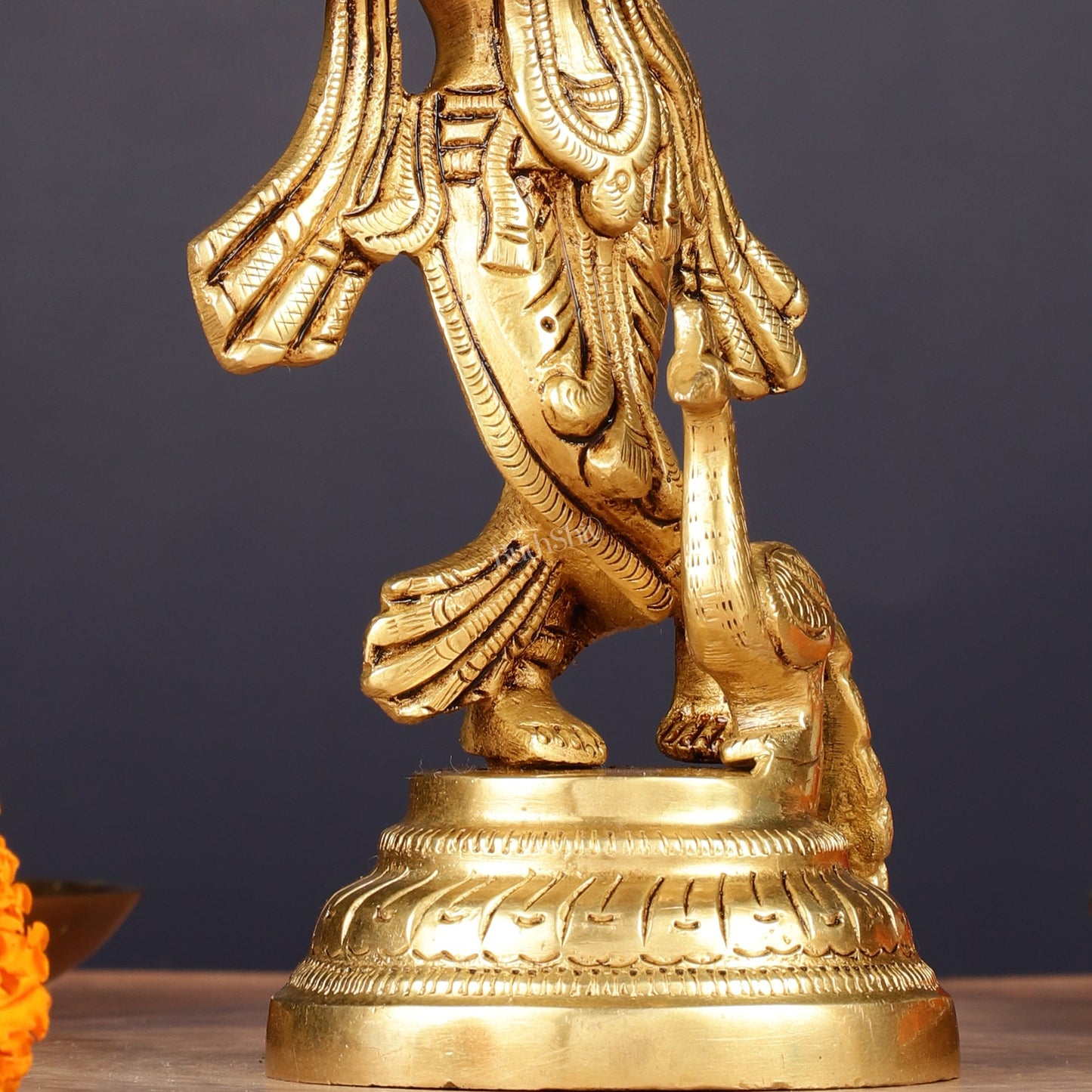Pure Brass Lord Krishna with Peacock Idol 7"