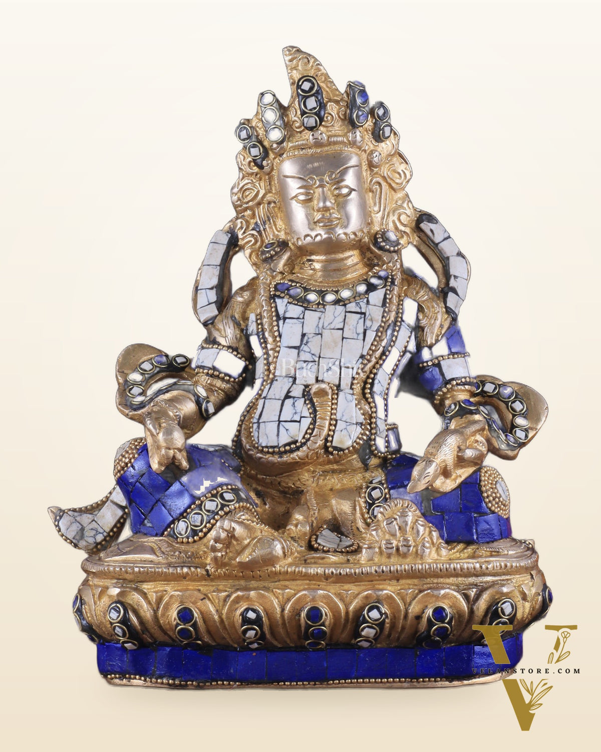 Pure Brass Lord Kuber Statue with Stonework 9"