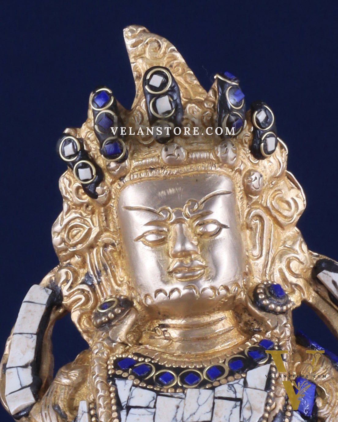 Pure Brass Lord Kuber Statue with Stonework 9"