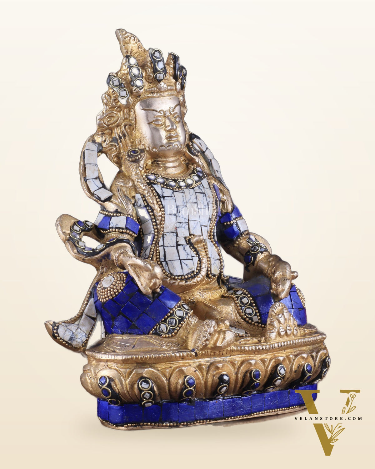 Pure Brass Lord Kuber Statue with Stonework 9"
